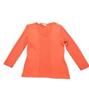 St John Coral V-neck 3/4 Sleeve Wool Blend Sweater Size Medium